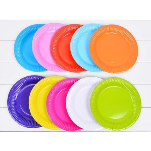 10pcs 7Inch Multicolor Round Disposable Tableware Plates For Wedding Birthday Party Decor Dinner Tableware Paper Plates Supplies