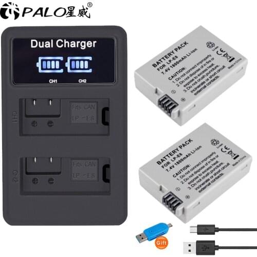 2Pcs 1800mah LP-E8 LPE8 LP E8 Battery Batterie AKKU + LCD Dual Charger for Canon EOS 550D 600D 650D 700D X4 X5 X6i X7i T2i T3i