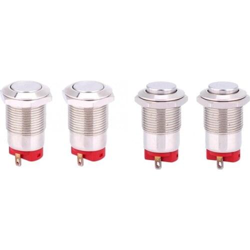 2Pcs Metal Push Button Flat Head/High Flush Switch 2 Pins Latching Waterproof Electronic Supplies 12mm