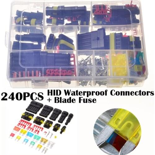 240PCS HID Waterproof Terminal Electrical Automotive Wire And Car Blade Fuse Mini Fuse Set Mini Blade Fuse Electrical Component