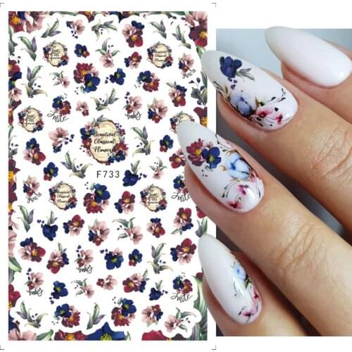 3D Gorgeous Nail Decal Stickers Floral Colorful Romantic Nails Slider Flower Foliage Manicure Accessory Decorations BEF728-737-1