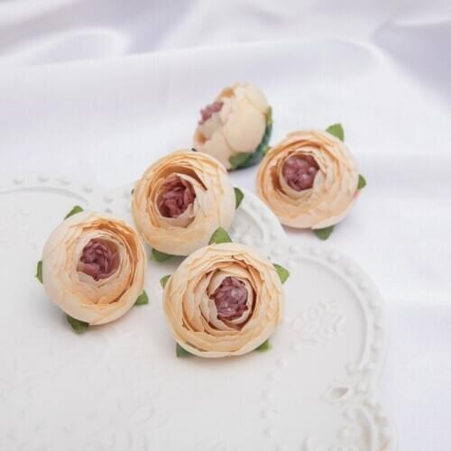 5pcs Artificial Camellia Buds Flower European Retro Rose Bud with Leaves Fake Tea Rose Head Corsage Wrist Flower Accessory