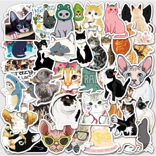50PCS Kawaii Cat Stickers Decal for Girl Cute Cartoons Animal Sticker To Suitcase Stationery Fridge Water Bottle Guitar Kids Toy