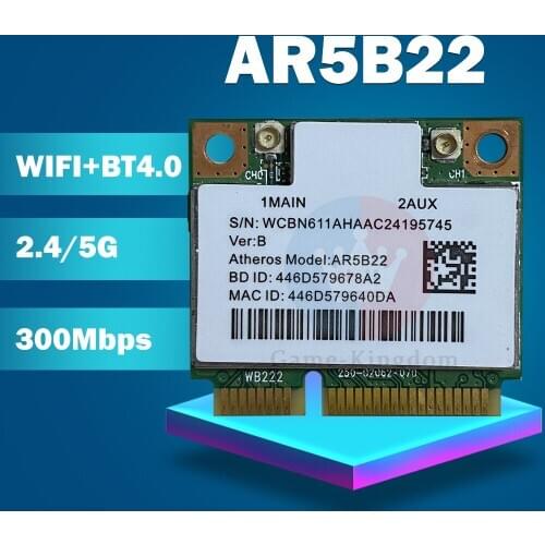 Atheros AzureWave AR9462 AR5B22 WB222 Half Mini PCIe 300Mbps+Bluetooth4.0 WLAN Wifi Wireless Card