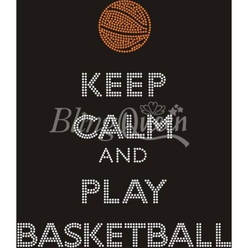 BlingQueen 25PCS/LOT Korean Rhinestone Iron On Appliques Hot Fix Motifs Keep Calm and Play Basketball Design