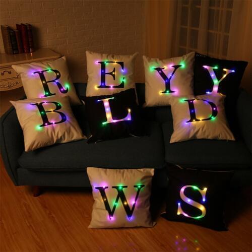 26 Letters LED Night Light Cushion Cover Black and White Pillow Case chair/ Sofa Cushion Cover Creative Home Decor 45x45cm