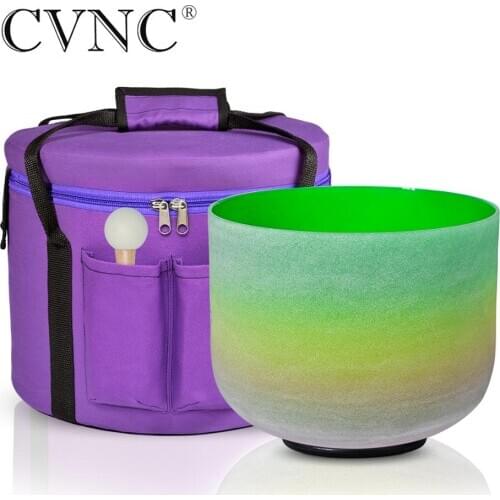 CVNC 8" 432Hz or 440Hz Note F Heart Chakra Frosted Rainbow Quartz Crystal Singing Bowls +1pc 8" Carry bag