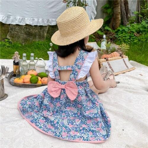 Kids Clothes Girls Summer Dress Cute Bow Princess Dress Toddler Sleeveless Floral Print Children Dresses Vestidos 12M-9Y
