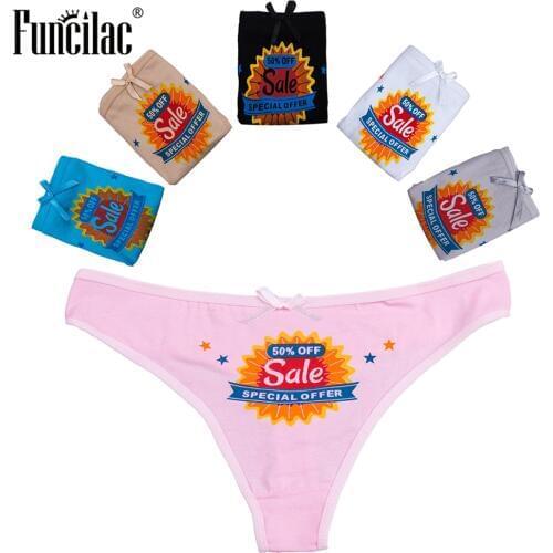 FUNCILAC Womens Underwear Letter Briefs Print Underpants Sexy Lace Panties Micro Mini Thongs Girls Intimate Underwear 5Pcs/Lot