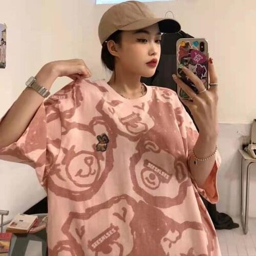 Bear Loose Tshirt Streetwear Oversize T Shirt Harajuku Cool Japan Cute Tops Casual Hip Hop Tshirt O-nock Punk Funny Tops Girl