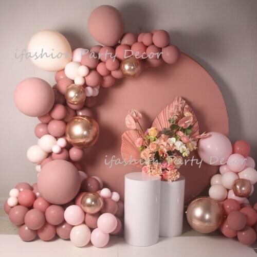 Retro Pink Balloon Garland Arch Set Bean Paste Dusty Pink Peach Party Globos DIY Birthday Party Wedding Baby Shower Decorations