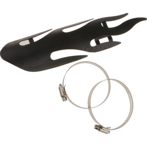 Plating Chrome Motorcycle Flame Exhaust Muffler Pipe Heat Shield Cover Heel Guard Black