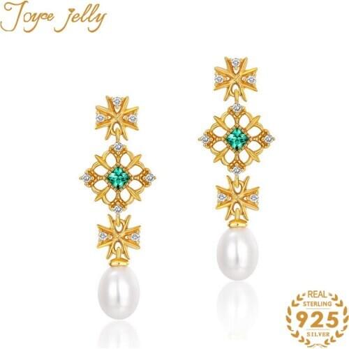 JoyceJelly Simple Trendy Earrings for Women Wedding Jewelry Gold Color Oval Pearl Drop Earrings 925 Sterling Silver Wholesale