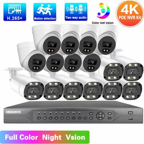 4K 16CH POE IP Camera Kit Two Way Audio CCTV Security System 8MP 16 Channel NVR Kit XMEYE H.265 IP Video Surveillance Camera Set