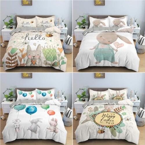 Cartoon Rabbit Bunny Bedding Set for Kids Girl Children Polyester Duvet Cover Set Quilt Cover with Pillowcase Comforter Bedding