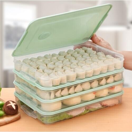 Refrigerator Food Storage Box Multilayer Stackable Kitchen Organizer Fresh Box with Cover Dumplings Vegetable Holder Microwave
