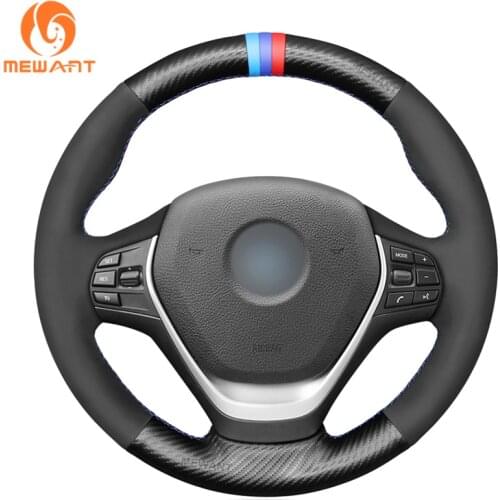 MEWANT Black PU Carbon Fiber Hand Sew Car Steering Wheel Cover for BMW F20 F21 F22 F23 F30 F31 F34 F32 F33 F36 M Sport 2011-2020
