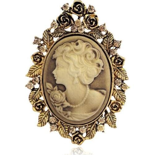 Anti-gold Fashion Pretty Lady Head Cameo Brooch Vintage Style Hot Sellinig Elegant Top Quality Party Jewelry Rose Pins Vintage