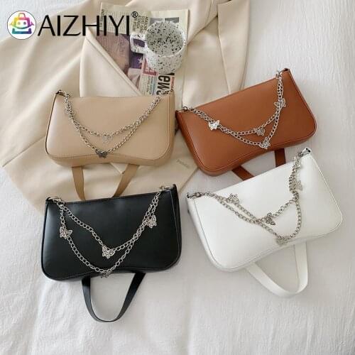 Fashion Women Butterfly Chain PU Leather Shoulder Underarm Bag Casual Ladies Solid Color Small Purse Handbags