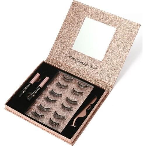 6 Pairs Eye Lashes Liquid Eyeliner Tweezer Set Magnetic False Eyelash Set Tweezers Set Natural False Lashes Short Faux Cils