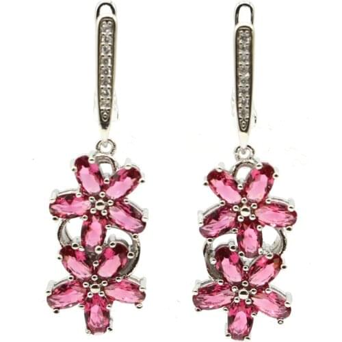 36x13mm Stunning Created 18x13mm Rich Blue Violet Tanzanite White CZ Gift For Sister Silver Earrings