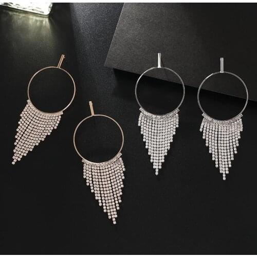 New Simple Design Earrings Brinco silver Gold Color Crystal Earring Big Metal Circle Drop Dangle Earrings For Women Gifts E766