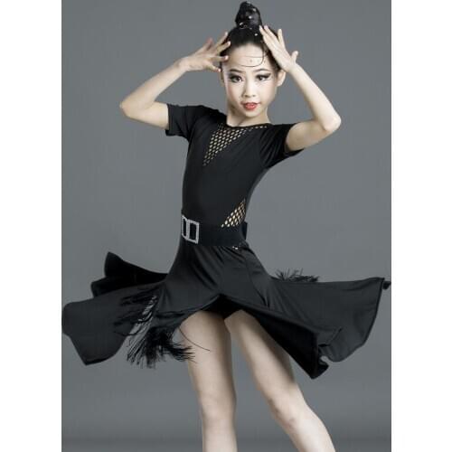 Children Latin Dance Dress Tassel Fringed Tango Salsa Ballroom Kids Dresses for Girls Sexy Hollow Latin Costume Competition