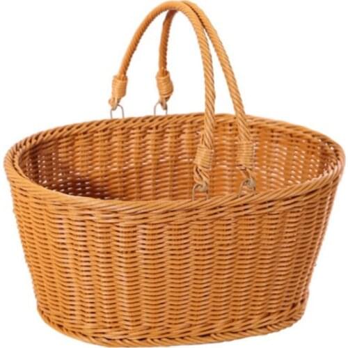 Natural Rattan Woven Basket Picnic Fruit Bread Organizer with Handles Handwoven