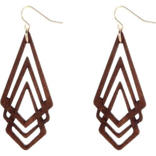 Style Ladies Earrings Fashion Accessories Rhombus Wood Hollow Rhombus Personality Simple Geometric Earrings Women Jewelry Trendy