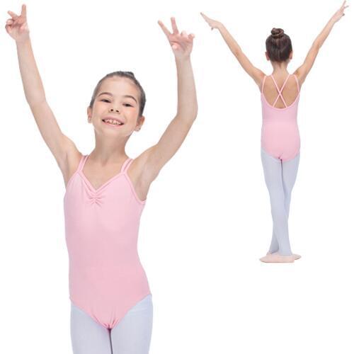 Light Pink and More Colors Cotton/Lycra Camisole Ballet Dance Leotard with Straps Cross-Back Girls Bodysuit