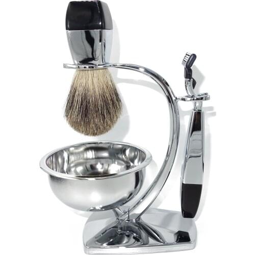 High Quality Luxury Classic 4-Piece Men Shaving Kit Gift Set with Zinc Alloy Honey Natual Badger Brush Hair and SafetyRazor