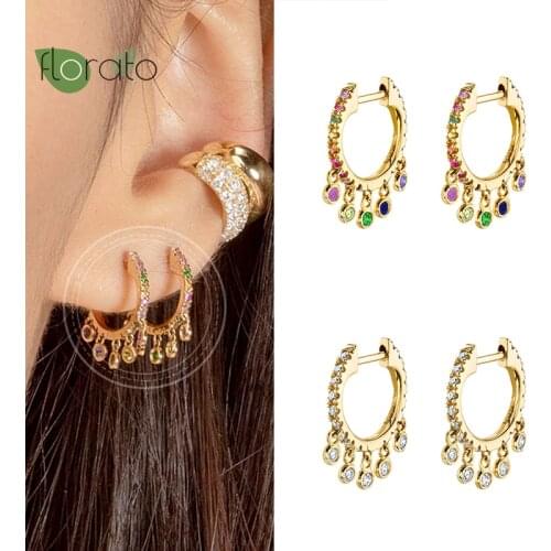 Bohemian Womens 925 Silver Ear Buckle CZ Colorful Diamond Chandelier Huggies Hoop Earrings Fashion Customized Summer Jewelry