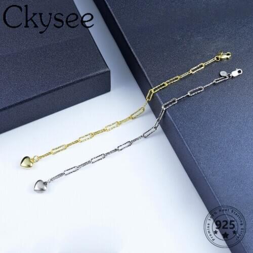 Ckysee News Design 925 Sterling Silver Bracelet Chain Heart Charm Bracelet For Women Lover Gift Fine Jewelry Length 18cm