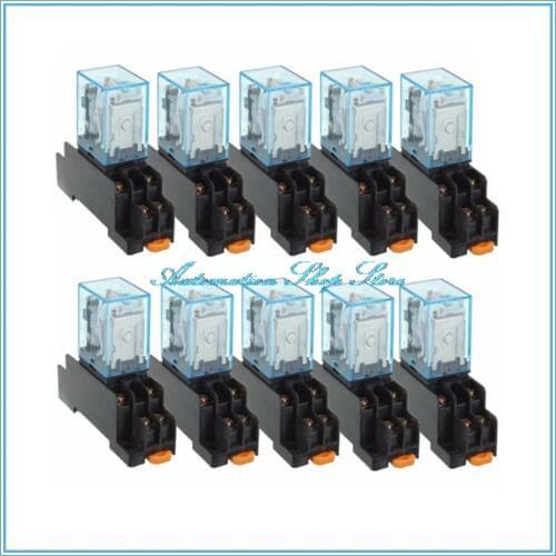 10pcs MY2P HH52P MY2NJ 12V 24V DC / 110V 220V AC coil general purpose DPDT micro mini relay with socket base