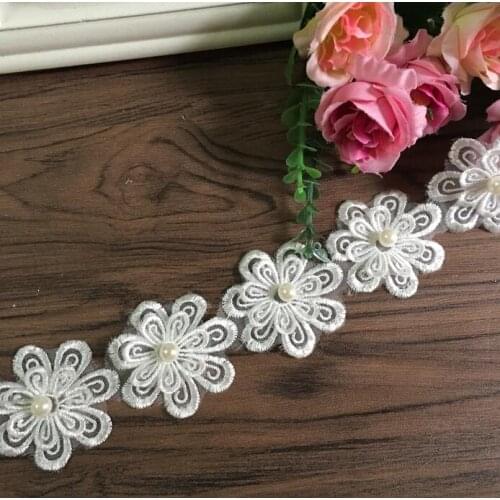 2 Yards/33Pieces Flowers Hot Lace Trim Double Layers Flower Sewing Trims DIY Craft 6cm Width Beautiful Ivory Pearl Lace Applique