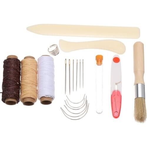 26pcs Leather Craft Bookbinding Kit Needles Awl Waxed Thread Bone Folder Paper Thimble Ring Handmade Leather Crafts Sewing