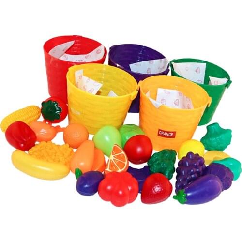 30pcs Pretend Play Fruits & Vegetables Baskets Color & Shape Cognition Toy