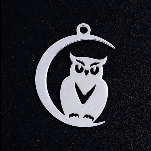 5pcs/lot Moon Night Owl Stainless Steel Jewelry Pendant DIY Charms Wholesale Necklace Making Charm Factory Store Never Rust