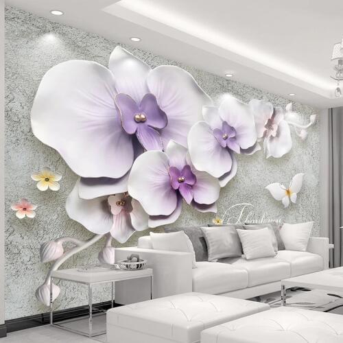 Large Custom Mural Wallpaper For Walls 3 D Stereoscopic Relief Phalaenopsis Flower Photo Background Non-woven Papel De Parede 3D