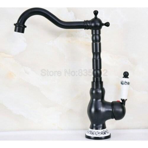 Black Oil Rubbed Bronze Bathroom Hot And Cold Water Taps Single Handle Deck Mount Vanity Sink Washing Basin Taps tnf657