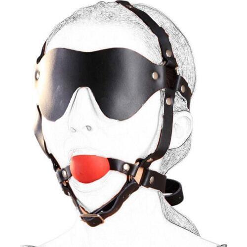 CamaTech Leather Head Harness With Blindfold & Solid Silicon Muzzle Ball Gag Straped On Mouth Restraint Bondage Fetish Adult Toy