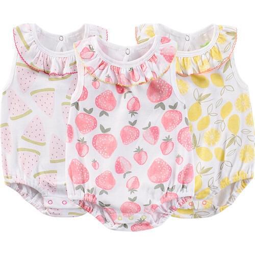 Baby Rompers Sleeveless 100%Cotton Overalls Newborn Clothes Roupas de bebe Strawberry Watermelon Lemon Girls Ruffle Jumpsuits