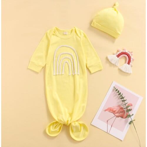 0-3 Months Baby Rope Sleeping Bag with Hat Rainbow Pattern Round Neck Warm Swaddle Suitable for Newborn Toddler Boys and Girls