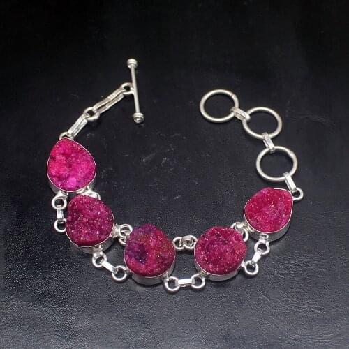 Gemstonefactory Jewelry Big Promotion Single Unique 925 Silver Natural Druzy Fashion Lady Women Charm Bracelet 21cm 20213282