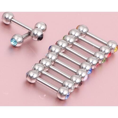 Surgical Stainless Steel Tragus Helix Bar Ball Labret Lip Cartilage double gem 6mm bar Ear Studs Earrings Body Piercing Jewelry