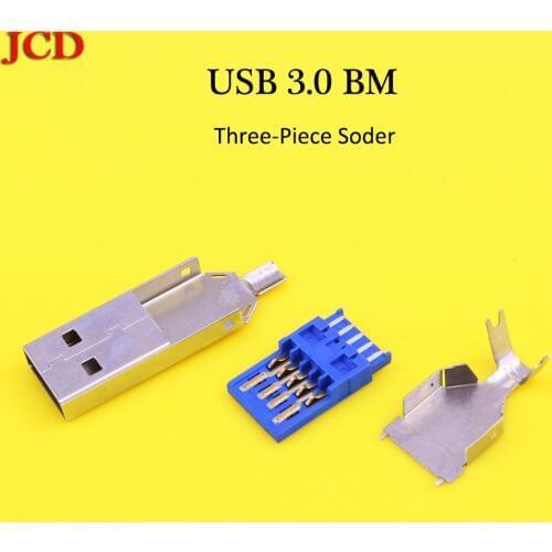 JCD 10pcs DIY USB 3.0 Male Connector USB 3.0 Jack Soldering Type Line Tail Socket 3 in 1 Charging Plug Socket High Speed