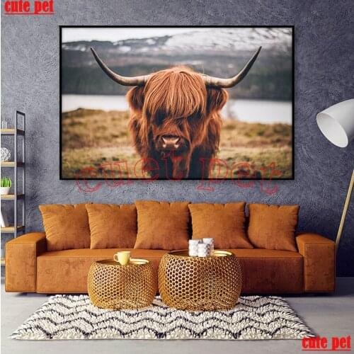Full drill square Crystal Paintings Highland cow animal Diamond Embroidery Cross Stitch5D Diy diamond painting Diamond Mosaic