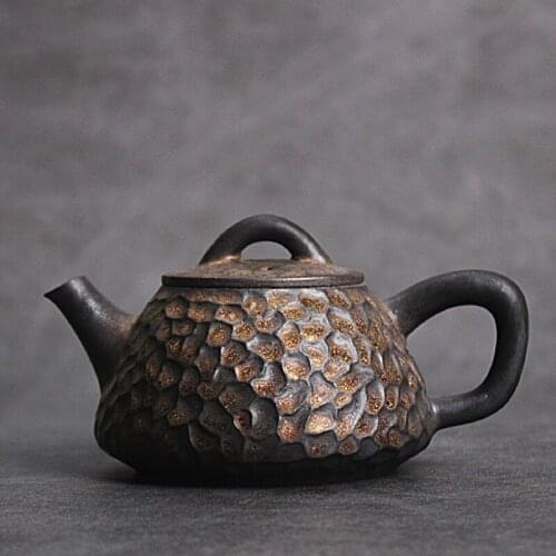 Japanese-style stone scoop pot handmade ceramic hand-held teapot kiln variable texture personality single-pot tea set tea cup