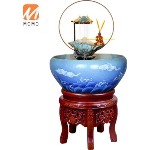 Chinese Flowing Ornaments Ceramic Fish Tank Household Fish Culturing Tub Circulating Filter Fish Globe Porcelain Living Room