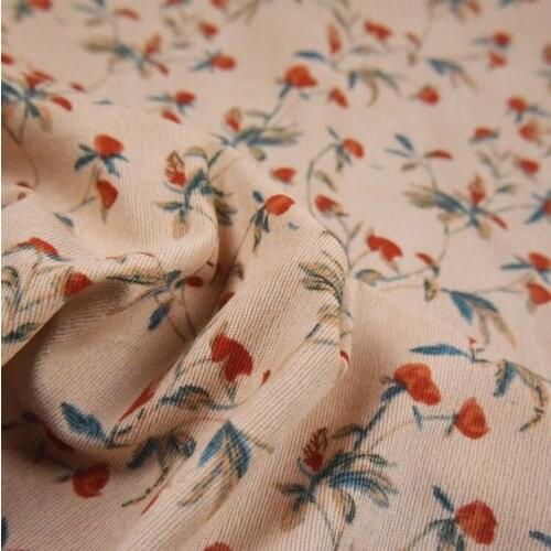 Classical Style Flower Branch Printing Corduroy Fabric Dress Cheongsam Girl Clothing Handmade DIY Fabric